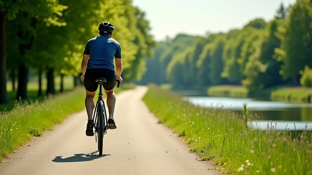 Cyclist riding on a dedicated bike path along the Elbe River